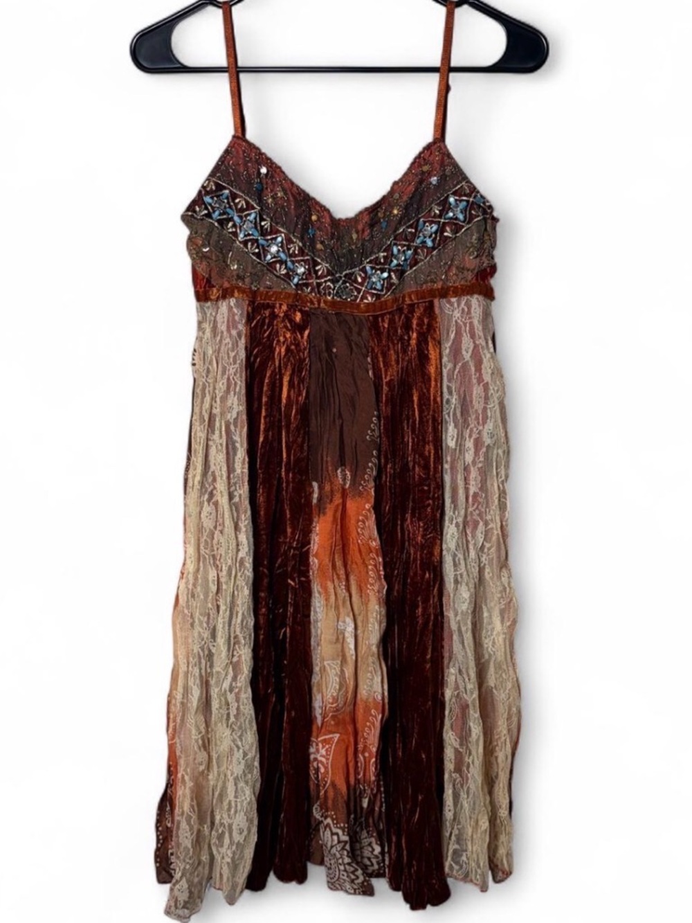 Sans Souci Y2K Orange Embellished Lace Fairy Grunge Boho Babydoll Dress S Autumn